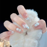Vibeficant Glaze Pearl Press on Nails Medium Square Butterfly with Glitter Design